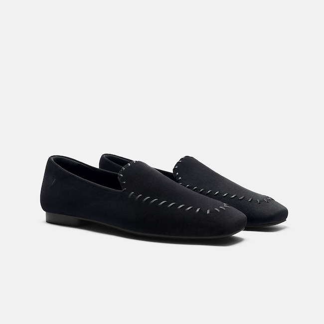Velvet Whipstitched Loafers (Siena) - Black
