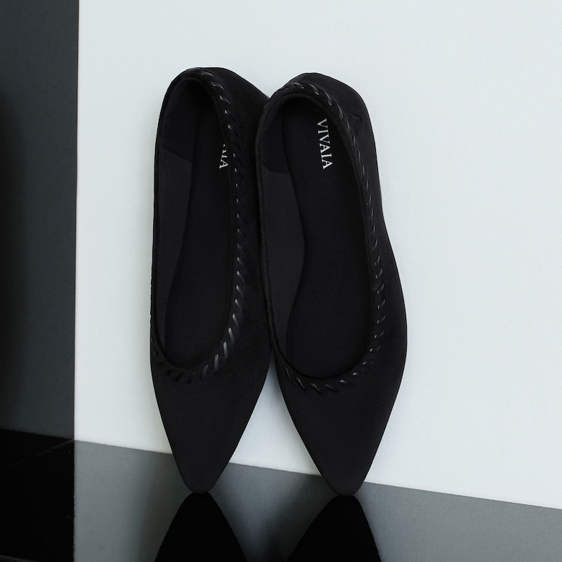 Velvet Whipstitched Ballet Flats (Alasia), Black, EU35 | VIVAIA