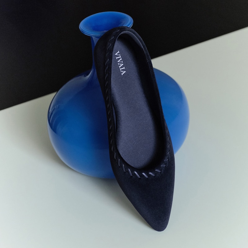 Velvet Whipstitched Ballet Flats (Alasia), Navy, EU38 | VIVAIA