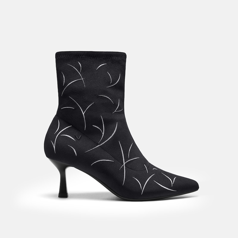 Pointed-Toe Velvet Ankle Heel Boots (Errai), Black Embroidery, EU36.5 | VIVAIA