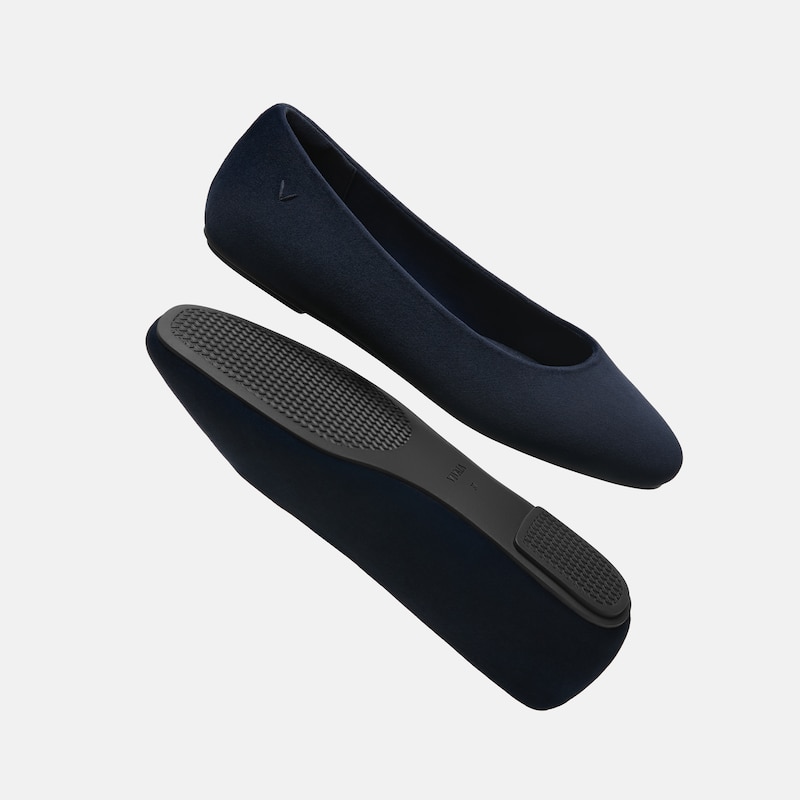 Mini Square-Toe Velvet Flats (Jazura), Navy, EU40 | VIVAIA