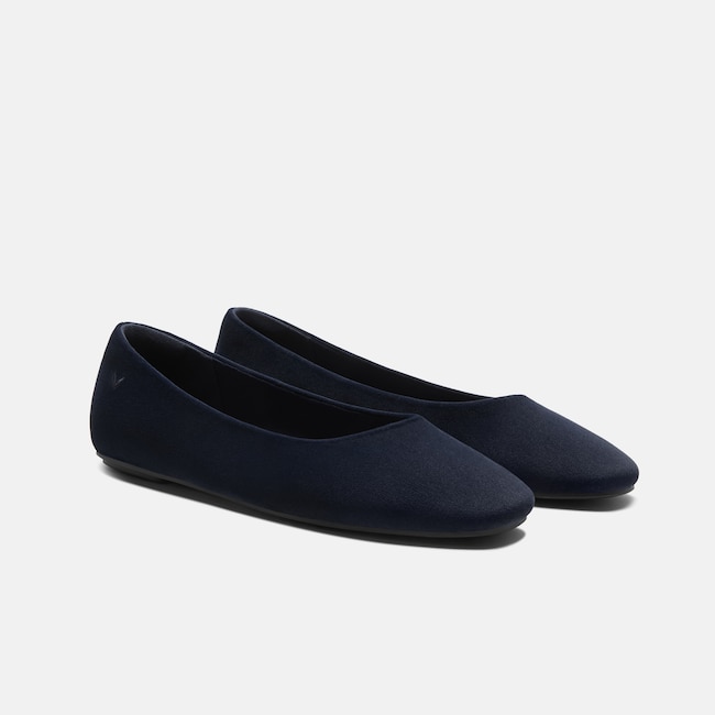 Mini Square-Toe Velvet Flats (Jazura) - Navy