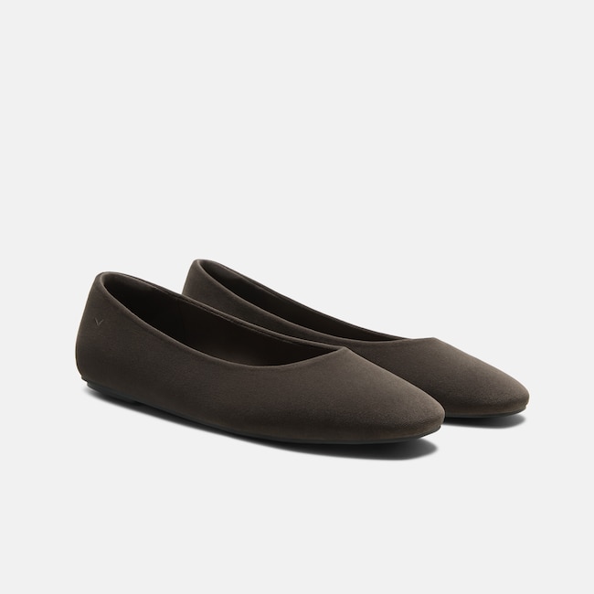 Mini Square-Toe Velvet Flats (Jazura) - Amber Brown