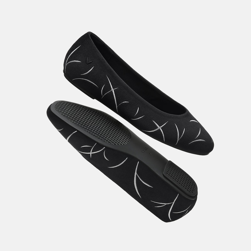 Mini Square-Toe Velvet Flats (Jazura), Black Embroidery, EU37.5 | VIVAIA