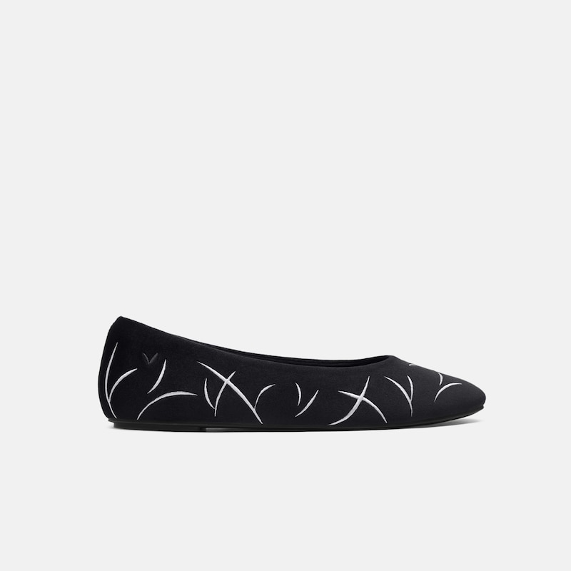 Mini Square-Toe Velvet Flats (Jazura), Black Embroidery, EU37.5 | VIVAIA