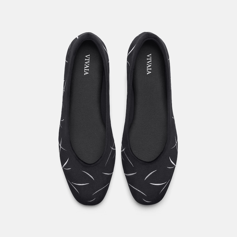 Mini Square-Toe Velvet Flats (Jazura), Black Embroidery, EU37.5 | VIVAIA