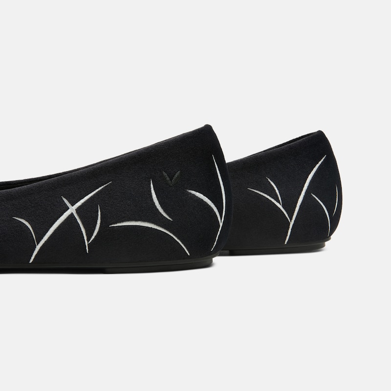 Mini Square-Toe Velvet Flats (Jazura), Black Embroidery, EU37.5 | VIVAIA