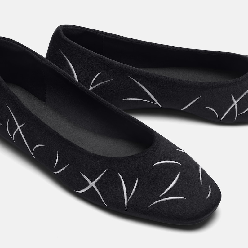 Mini Square-Toe Velvet Flats (Jazura), Black Embroidery, EU37.5 | VIVAIA