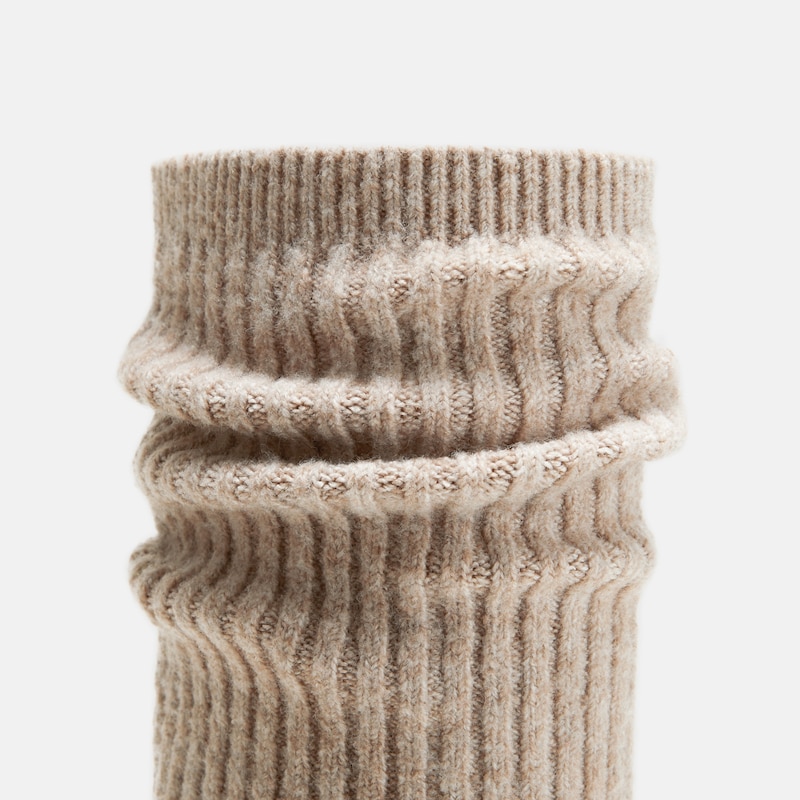 Round-Toe Knee-High Wool Wedge Boots (Eduarda), Oatmilk, EU35 | VIVAIA