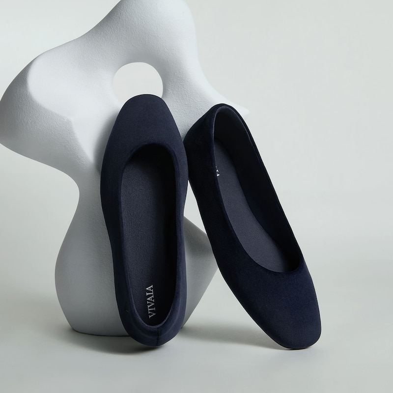 Mini Square-Toe Velvet Flats (Jazura), Navy, EU35 | VIVAIA