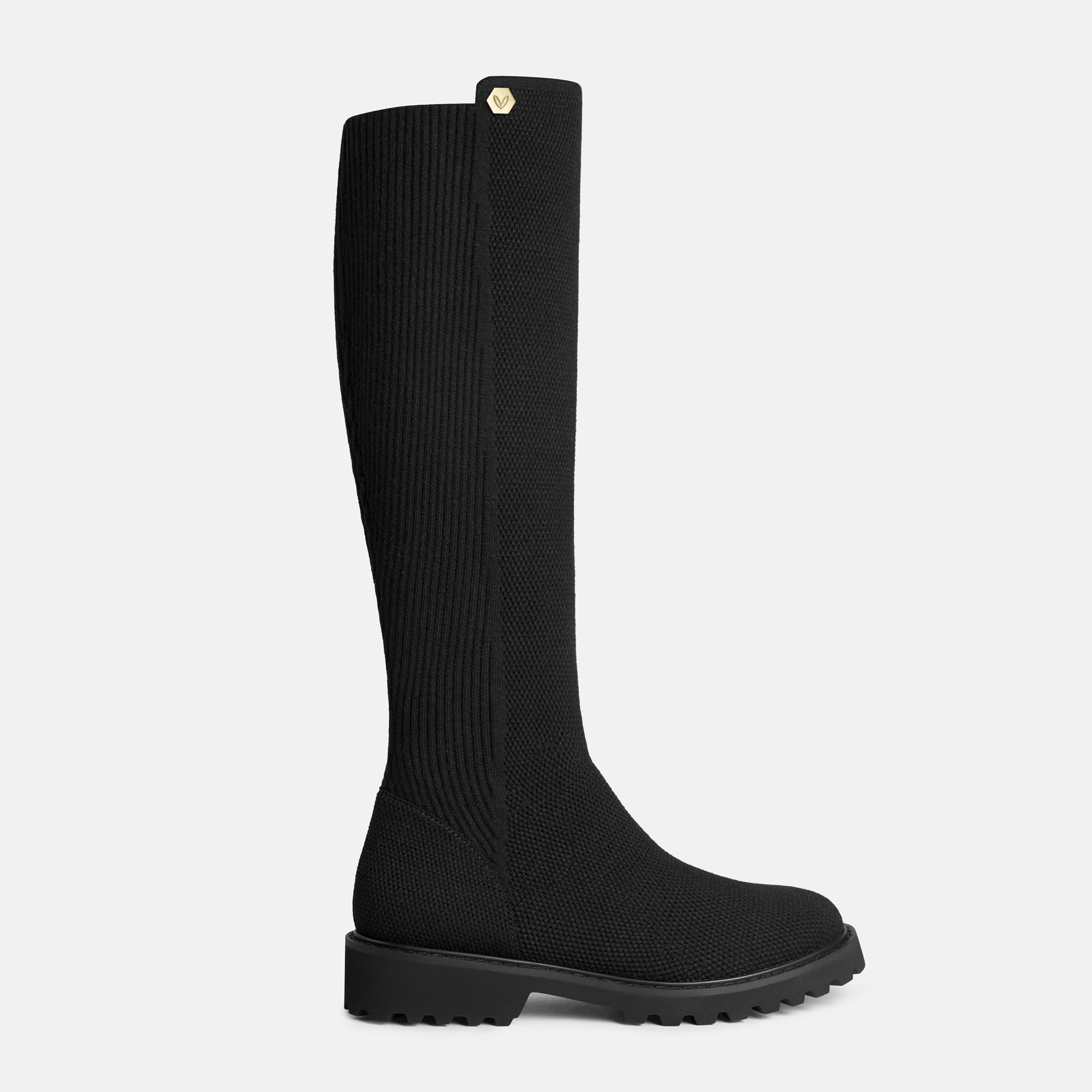 Round-Toe Stretchy Wool Knee-High Boots (Filipa), Black, EU35 | VIVAIA