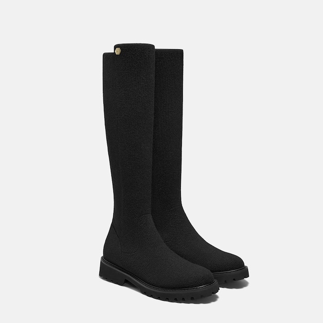 Round-Toe Stretchy Wool Knee-High Boots (Filipa) - Black