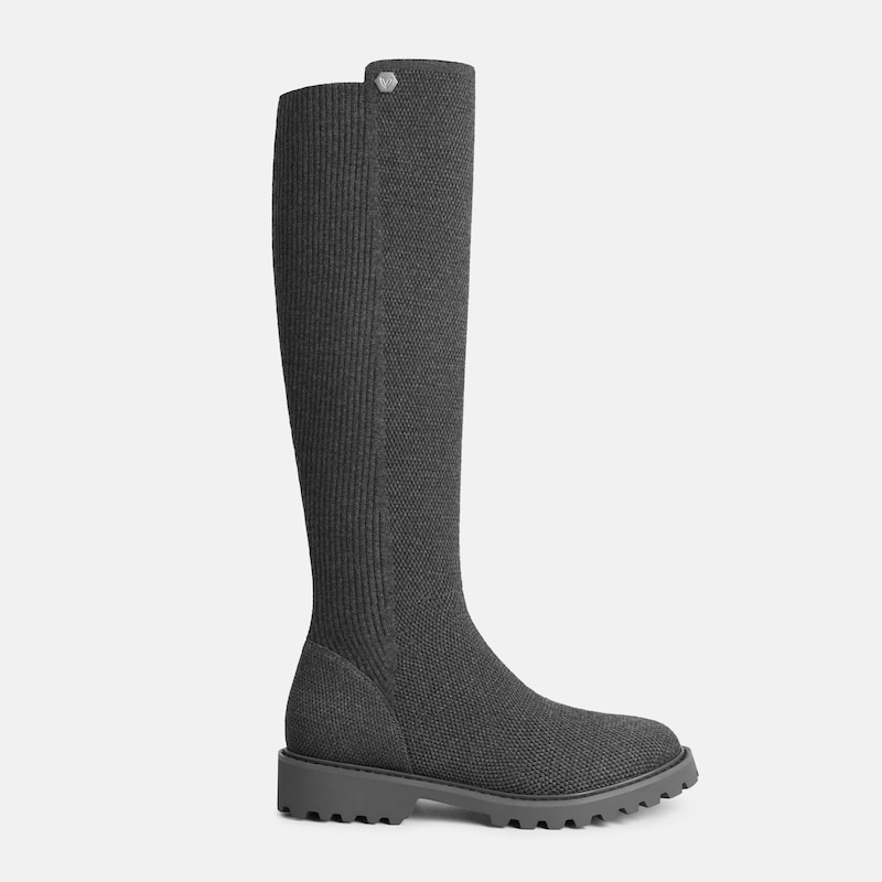 Round-Toe Stretchy Wool Knee-High Boots (Filipa), Rich Grey, EU39 | VIVAIA