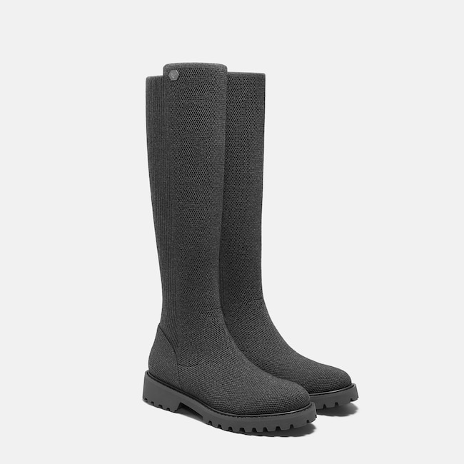 Round-Toe Stretchy Wool Knee-High Boots (Filipa) - Rich Grey