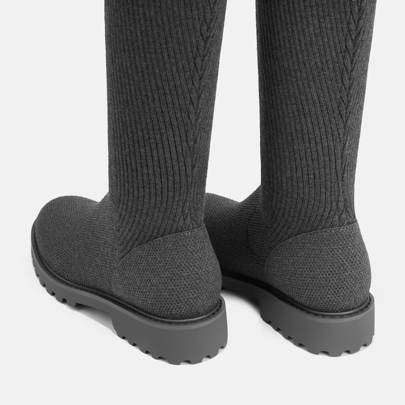 Round-Toe Stretchy Wool Knee-High Boots (Filipa), Rich Grey, EU39 | VIVAIA
