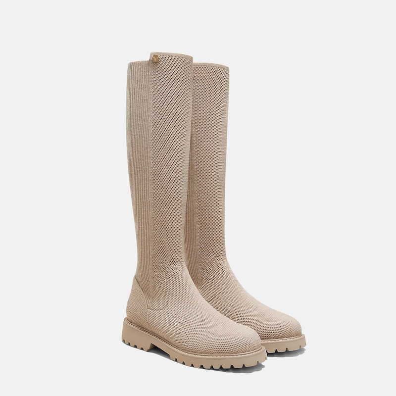 Round-Toe Stretchy Wool Knee-High Boots (Filipa), WARM TAUPE, EU40.5 | VIVAIA