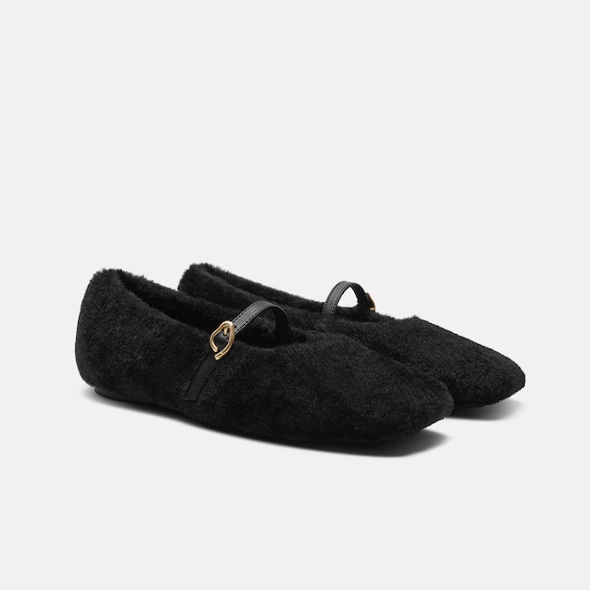 Square-Toe Faux Fur Mary Jane (Moxa) - Black