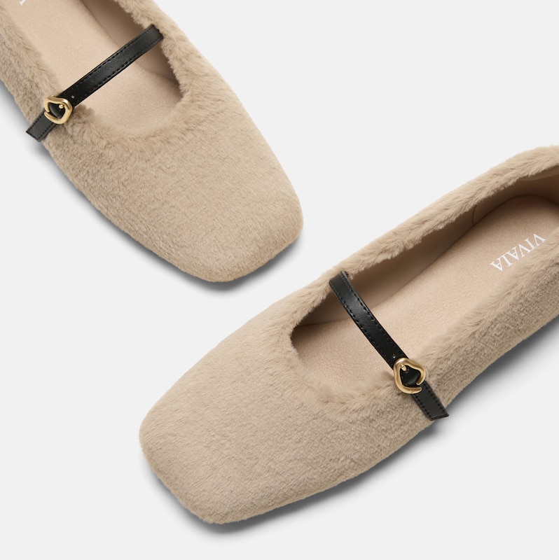 Square-Toe Faux Fur Mary Jane (Moxa), Light taupe & Black, EU35 | VIVAIA