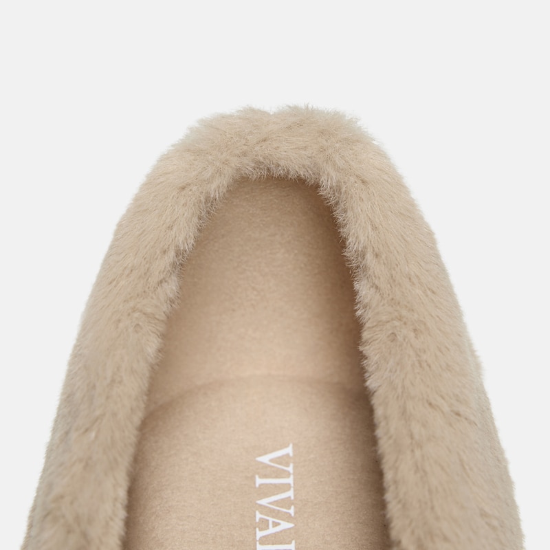 Square-Toe Faux Fur Mary Jane (Moxa), Light taupe & Black, EU35 | VIVAIA