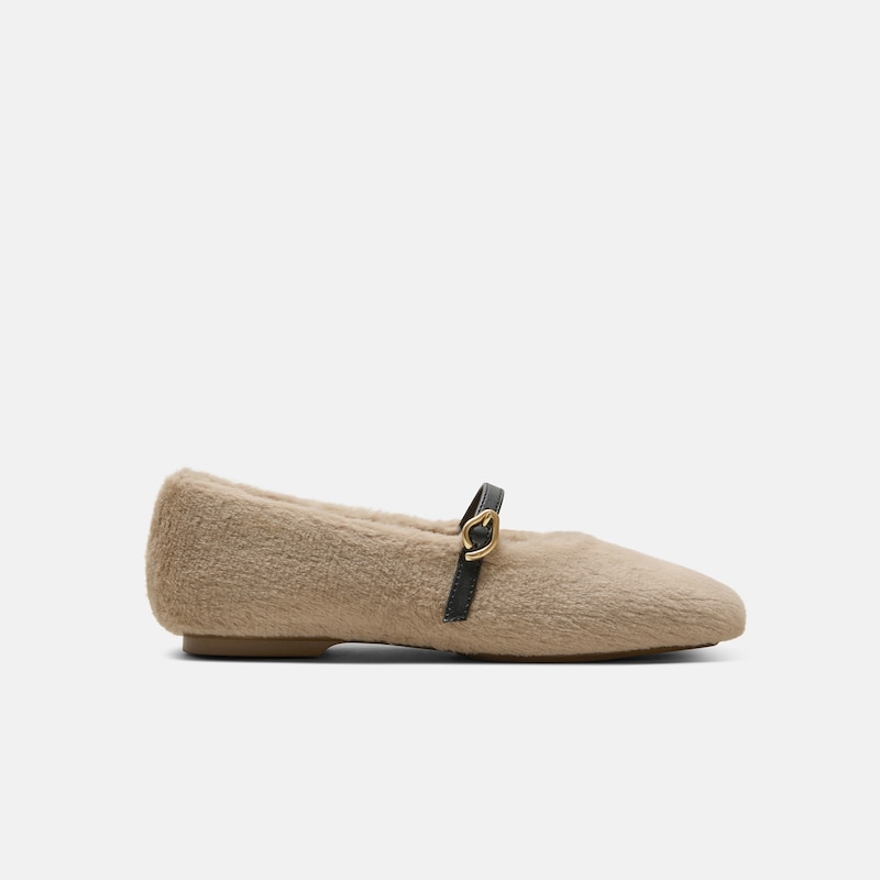Square-Toe Faux Fur Mary Jane (Moxa), Light taupe & Black, EU35 | VIVAIA