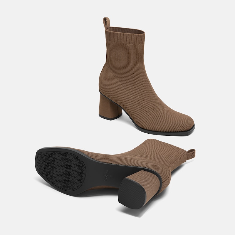 Square-Toe Block-Heel Boots (Lerna), Espresso, EU37.5 | VIVAIA