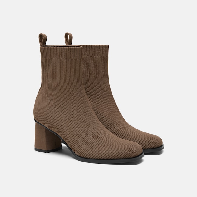 Square-Toe Block-Heel Boots (Lerna) - Espresso