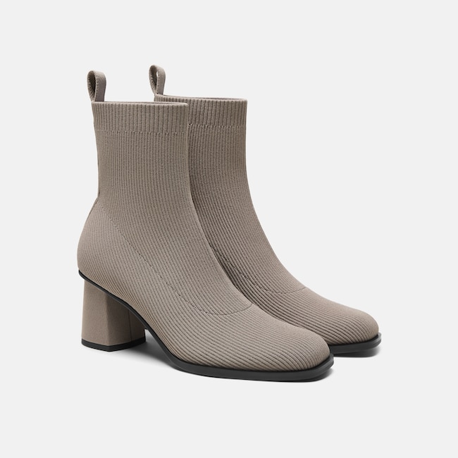 Square-Toe Block-Heel Boots (Lerna) - Slate Grey