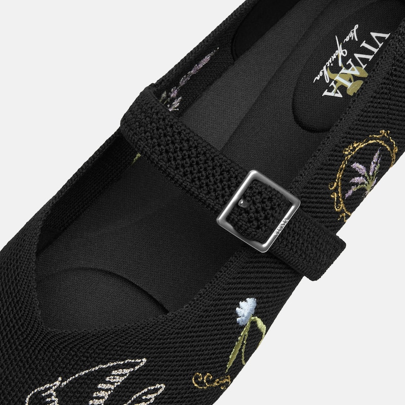 Healing Garden | Square-Toe Mary Janes (Margot Mary Jane), BLACK FRENCH FLORAL Embroidery, EU35 | VIVAIA