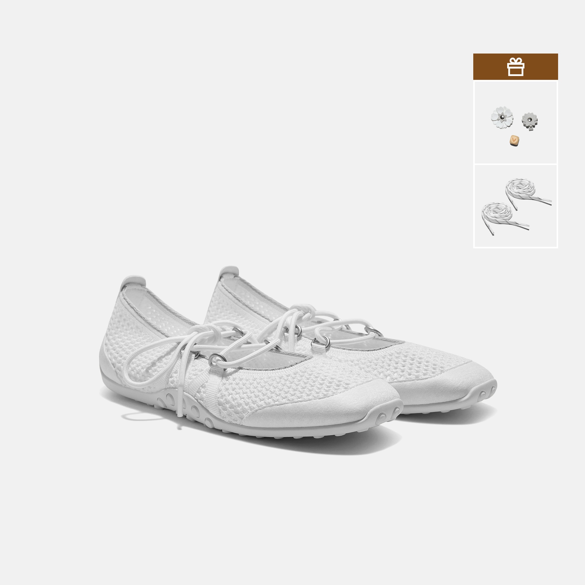 Square-Toe Hybrid Mesh Mary Janes (Cecily) - White Mesh