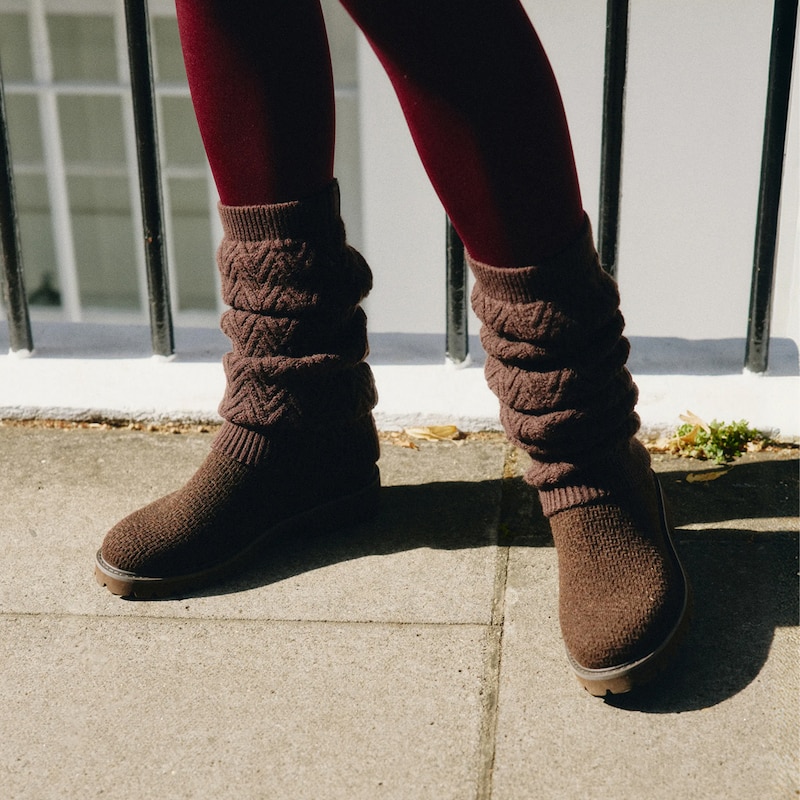 Textured Knit Leg Warmers (Peonie), Dark Chocolate, one-size | VIVAIA