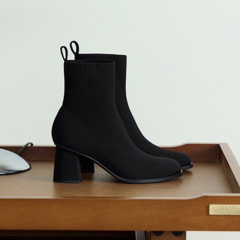 Square-Toe Block-Heel Boots (Lerna), Black, EU39 | VIVAIA