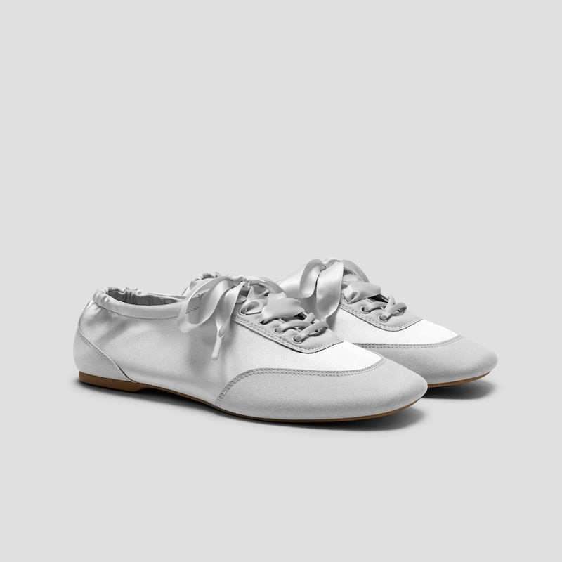 Square-Toe Lace-Up Satin Sneakerina (Cristina), GREY SILVER, EU41 | VIVAIA