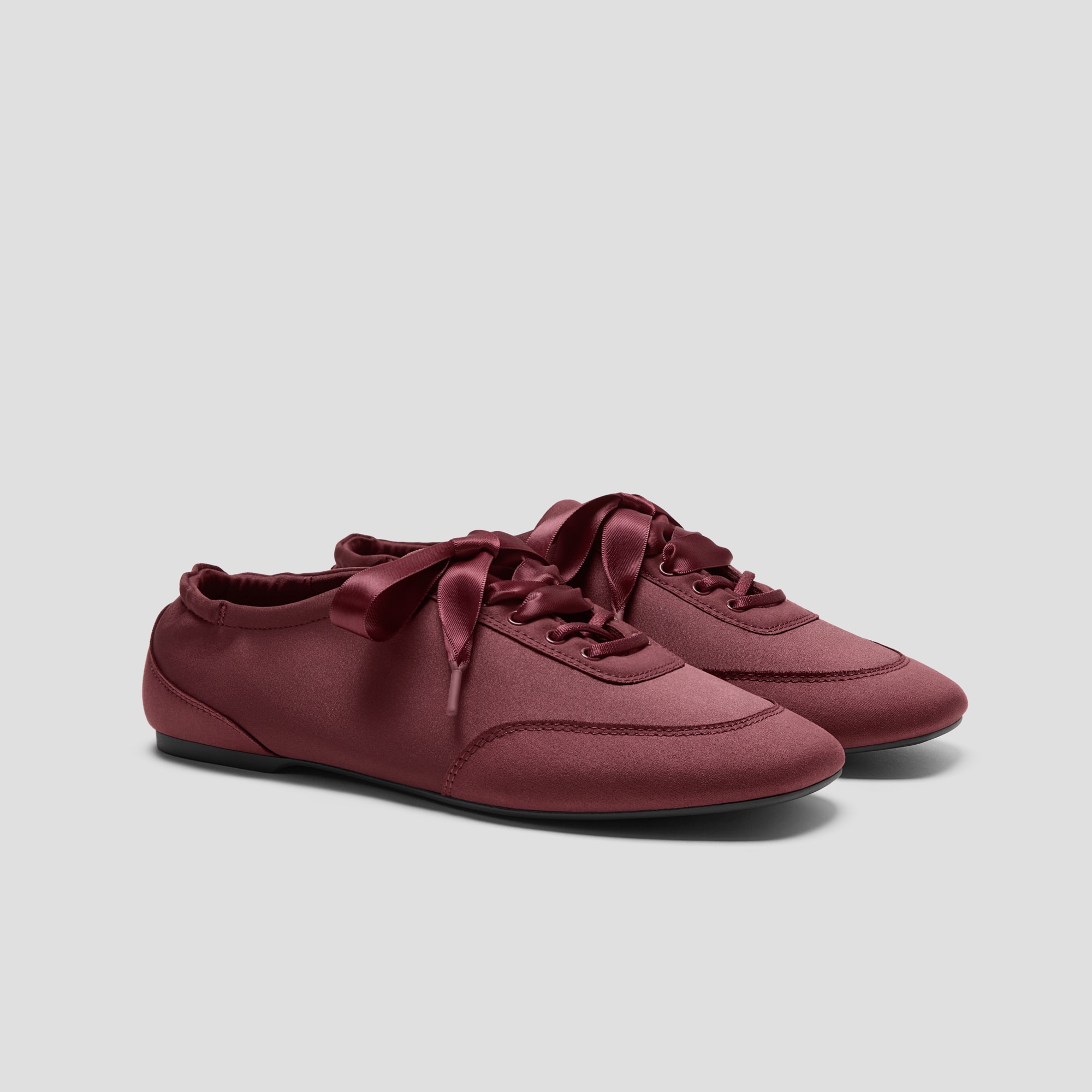 Square-Toe Lace-Up Satin Sneakerina (Cristina) - Burgundy