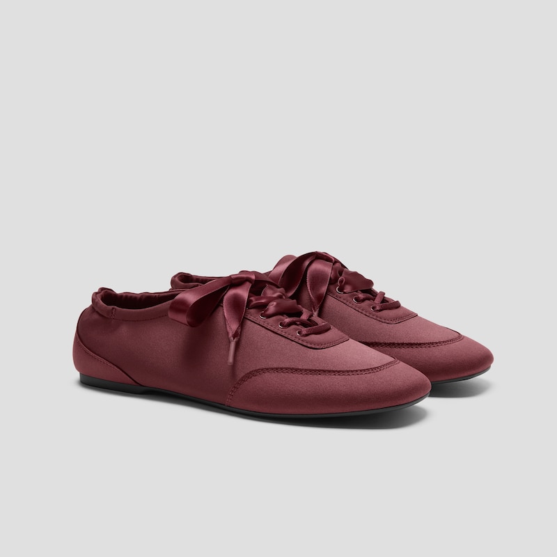 Square-Toe Lace-Up Satin Sneakerina (Cristina), BURGUNDY, EU39.5 | VIVAIA