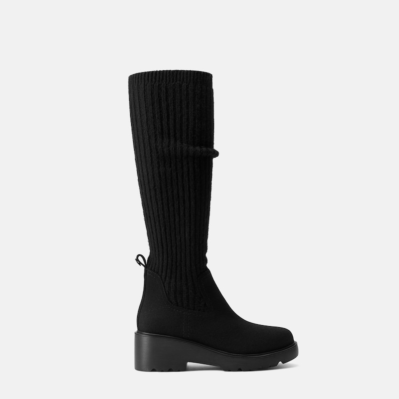 Round-Toe Knee-High Wool Wedge Boots (Eduarda), Black, EU35 | VIVAIA