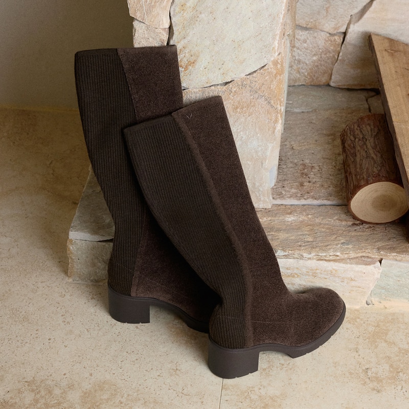 Square-Toe Block-Heel Knee-High Boots (Atria), Dark Chocolate, EU42 | VIVAIA