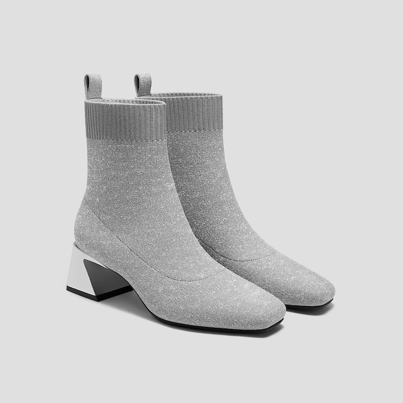 Square-Toe Water-Repellent Block Heeled Boots (Regina Pro), SILVERY GREY, EU38 | VIVAIA