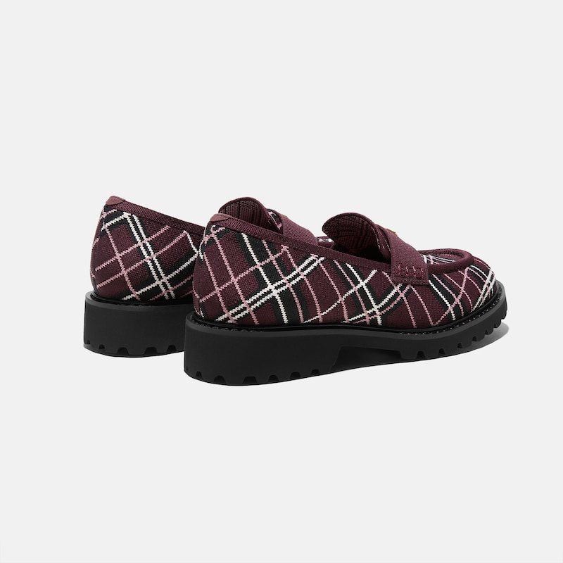Round-Toe Platform Chunky Heel Loafers (Francesca), BURGUNDY LINED PLAID, EU38 | VIVAIA