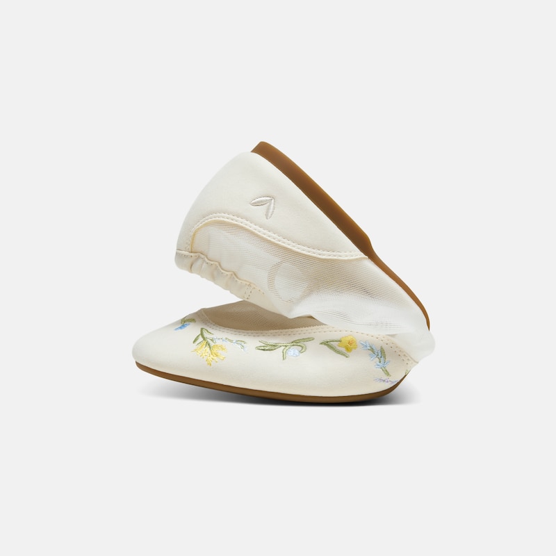 Healing Garden | Square-Toe Organza Sneakerinas (Ciara), CREAM-FRENCH FLORAL Embroidery, EU35 | VIVAIA