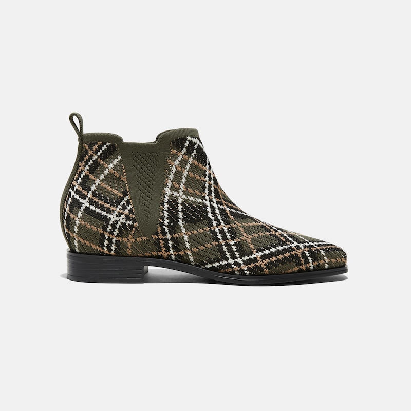 Square-Toe Slip-On Chelsea Boots (Ryan Slip-On), DARK OLIVE LINED PLAID, EU35 | VIVAIA
