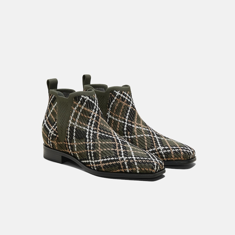 Square-Toe Slip-On Chelsea Boots (Ryan Slip-On), DARK OLIVE LINED PLAID, EU35 | VIVAIA