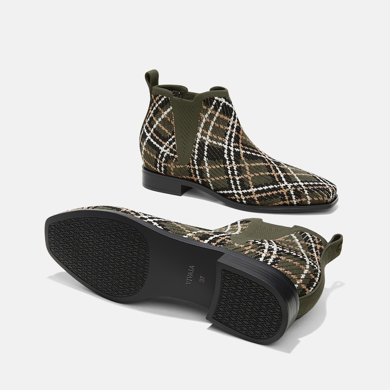 Square-Toe Slip-On Chelsea Boots (Ryan Slip-On), DARK OLIVE LINED PLAID, EU35 | VIVAIA