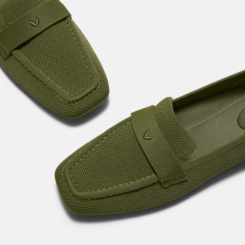 Square-Toe Icon Loafers (Silvie), OLIVE DRAB LATTICE, EU35.5 | VIVAIA