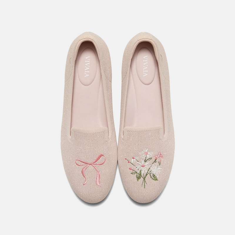 Round-Toe Embroidered Loafers (Audrey), ROSE GOLD-BOUQUET, EU35 | VIVAIA