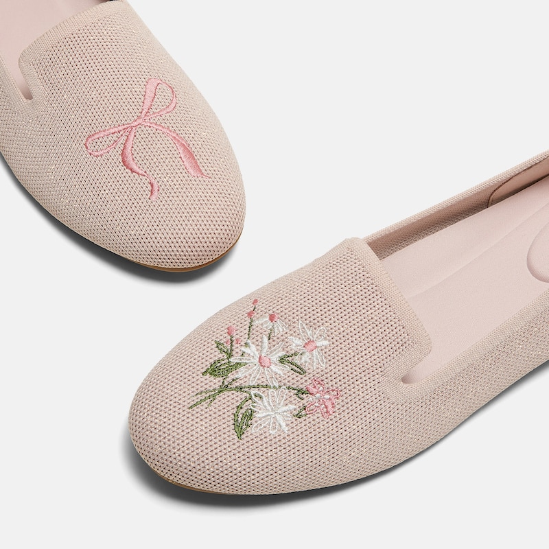 Round-Toe Embroidered Loafers (Audrey), ROSE GOLD-BOUQUET, EU35 | VIVAIA