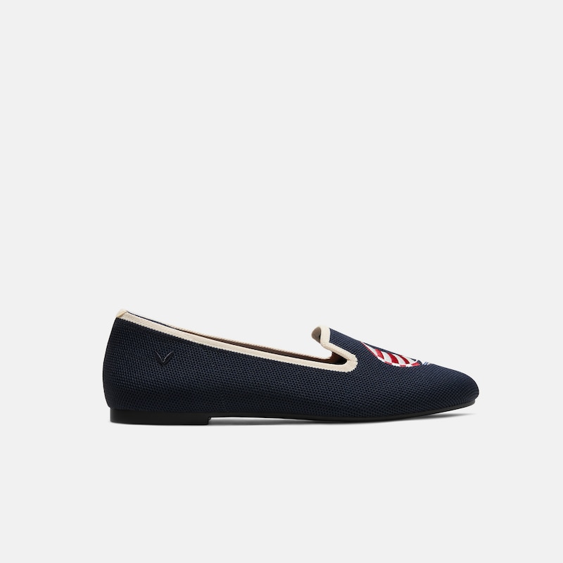 Round-Toe Embroidered Loafers (Audrey), Navy - Cream Ivory-Sailor Corgi, EU39 | VIVAIA
