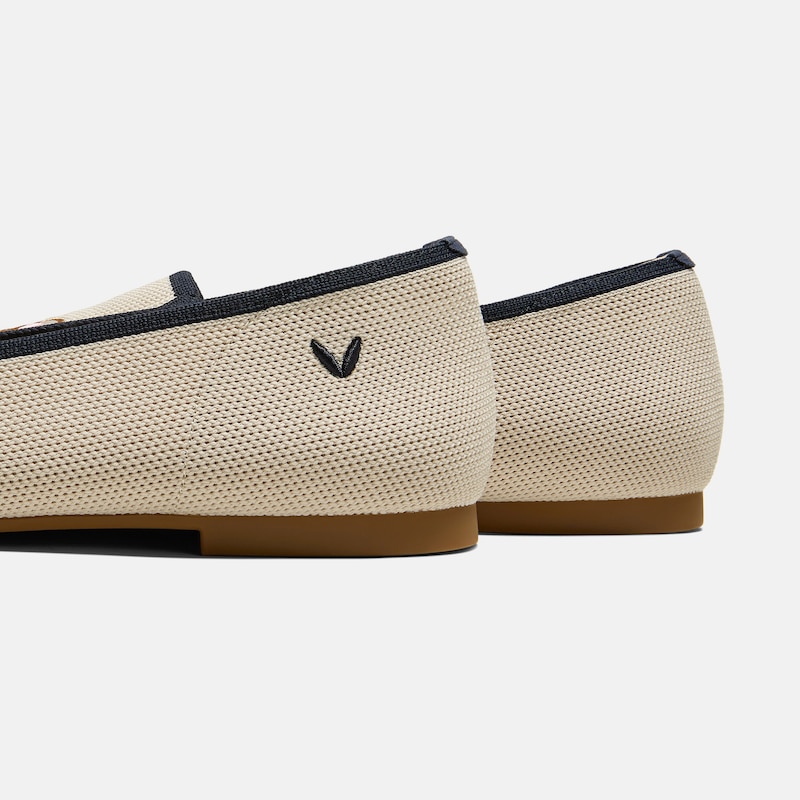 Round-Toe Embroidered Loafers (Audrey), CREAM IVORY/NAVY, EU36 | VIVAIA