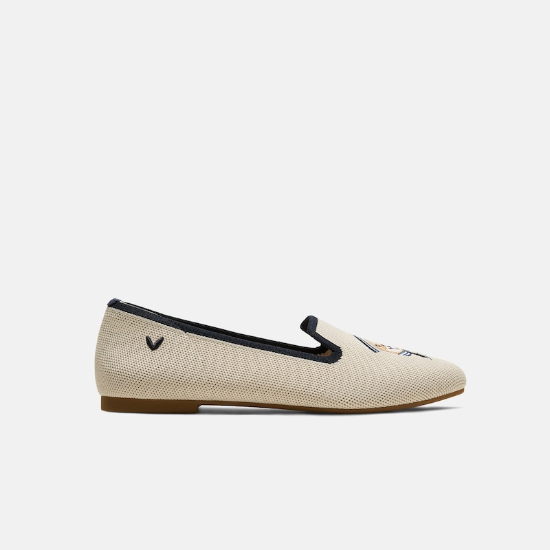 Round-Toe Embroidered Loafers (Audrey), CREAM IVORY/NAVY, EU36 | VIVAIA