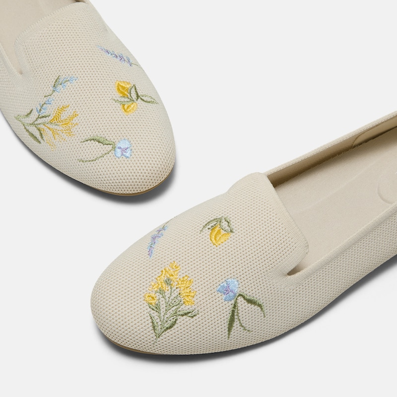 Healing Garden | Round-Toe Embroidered Loafers (Audrey), PALE APRICOT - FRENCH FLORAL, EU37 | VIVAIA
