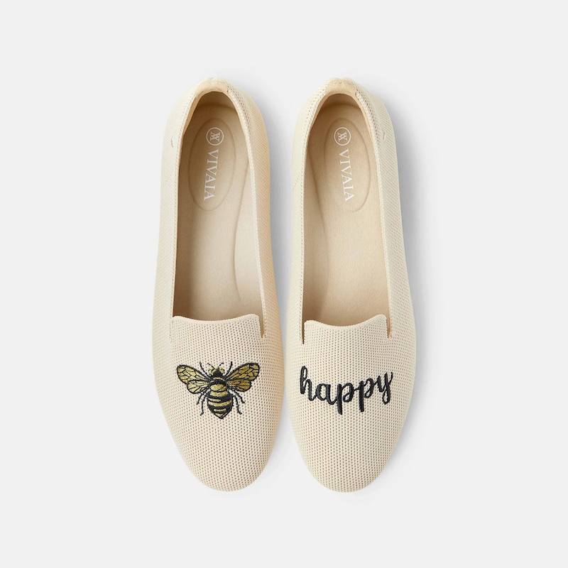 Round-Toe Embroidered Loafers (Audrey), CREAM IVORY - BEE HAPPY, EU42 | VIVAIA